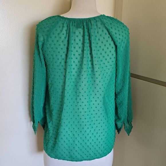 J. Crew Kelly green chiffon dot top, EUC, XXS - Picture 4 of 5